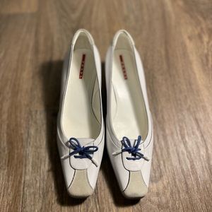 PRADA white/grey/blue kitten heels size 37